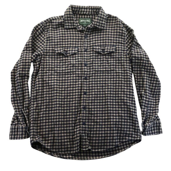 American Eagle Mens Shirt LT Brown Checkered Flannel Button Up Casual - Picture 1 of 10